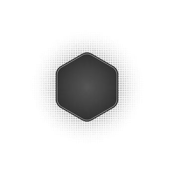 Black abstract vector hexagon frame halftone dots logo emblem design element with . Round border using halftone circle dots.