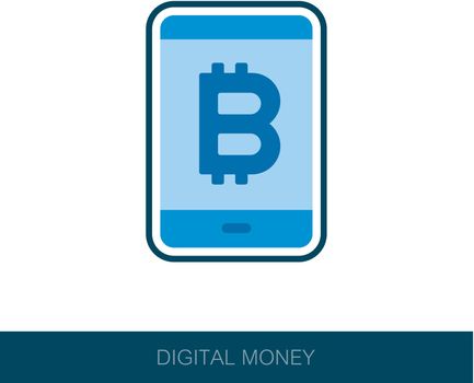 Mobile bitcoin business app icon. Vector design of blockchain technology, bitcoin, altcoins, cryptocurrency mining, finance, digital money market