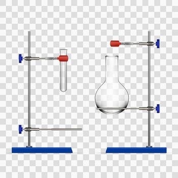 Chemistry Lab Flask And Tubes Grip Stand Holder On Transparent Background. EPS10 Vector