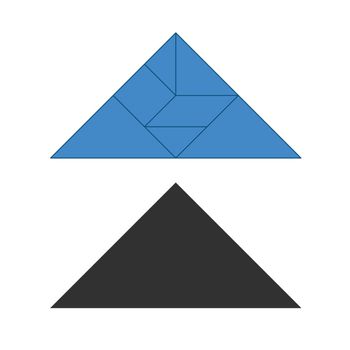 Tangram. Traditional Chinese dissection puzzle, seven tiling pieces - geometric shapes: triangles, square rhombus , parallelogram. Board game for kids that helps to develop analytical skills.