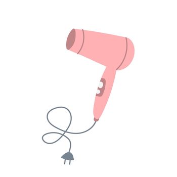 Pink hair dryer, vector illustration in flat style.