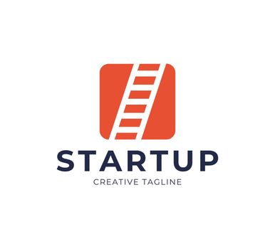 Startup Step Stairs Ladder Logo Design Vector. Square with stairs in negative space