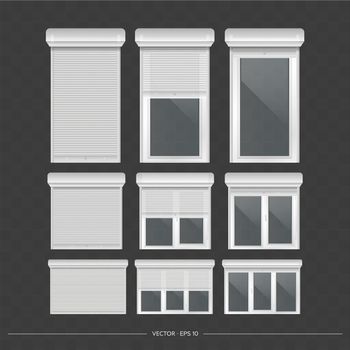 Roller shutter on the euro window. Realistic euro window with roller shutters vector.
