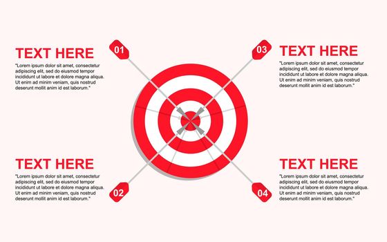Target with four arrows with numbers and text, infographic template, vector illustration