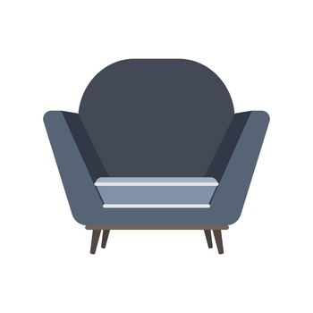 Vintage armchair in flat style. Old blue armchair isolated on white background. Vector.