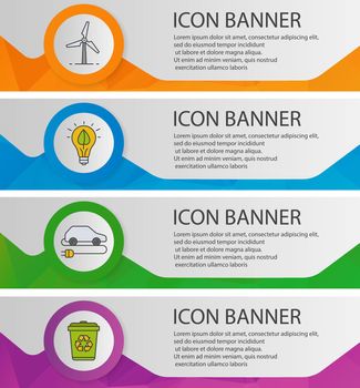 Eco energy banner templates set. Wind energy, eco concept, electric car, recycle service website menu items. Color polygonal web banner concepts. Vector backgrounds