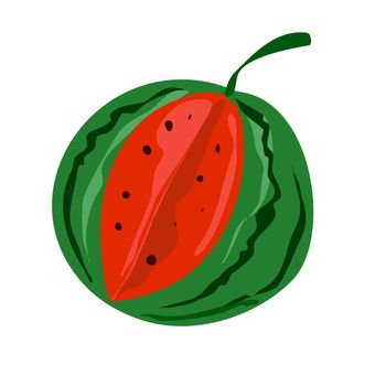 Round arbez with a cut out piece. Ripe red with green. Isolated element on a white background.