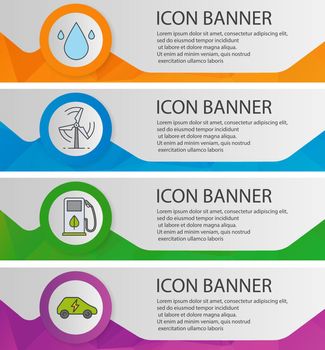 Eco technology banner templates set. Water resources, eco energy and fuel, electric car website menu items. Color polygonal web banner concepts. Vector backgrounds