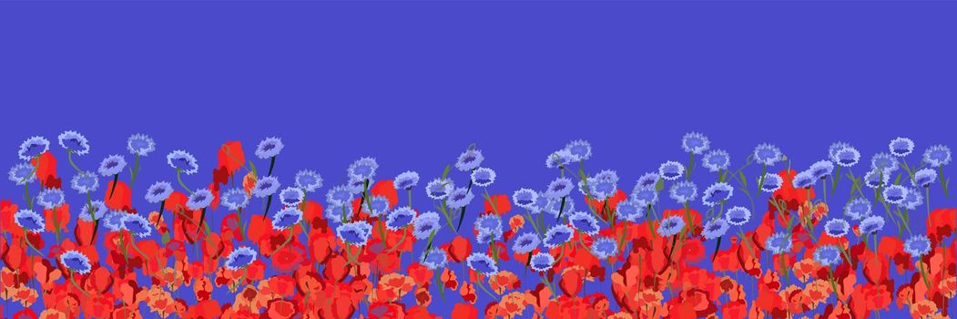 Background image of flowers on a background of poppies and cornflowers