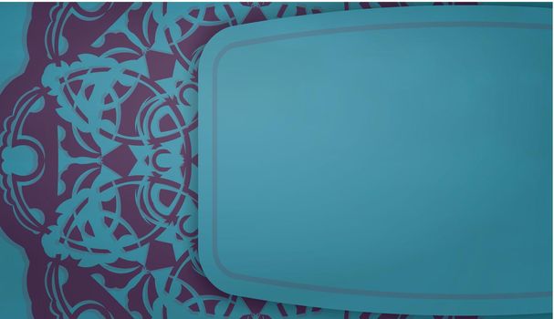 Baner of turquoise color with mandala purple ornament for design under your logo or text