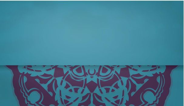 Baner of turquoise color with mandala purple pattern for design under logo or text