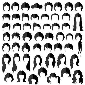 woman and man hair, vector hairstyle silhouette