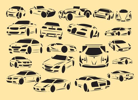 Line-art vector illustrations of cars