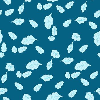 Seamless pattern with blue leaves on a blue background. For textiles or packaging