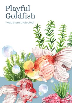 Poster template with gold fish concept,watercolor style.