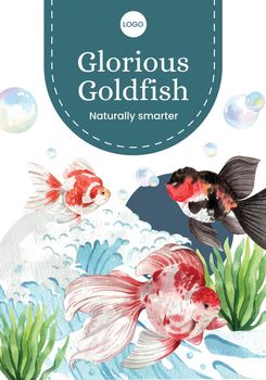 Poster template with gold fish concept,watercolor style.