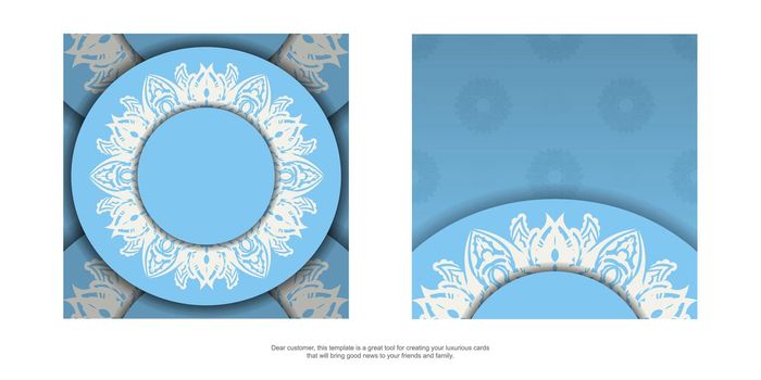 Blue card with luxurious white ornaments for your design.