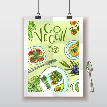 vegetarian food illustration- beautiful hand drawn poster