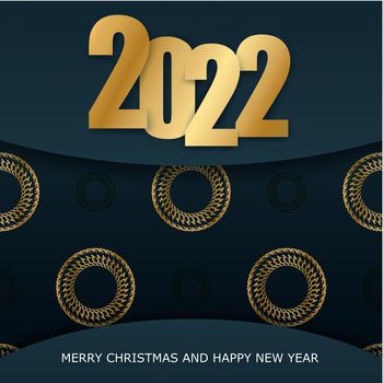 2022 Holiday Card Merry Christmas Dark Blue with Luxurious Gold Ornament