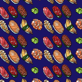 Beautifui hand drawn seamless pattern sushi for your design