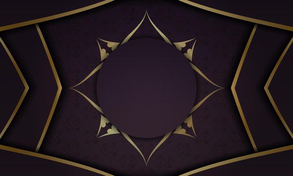 Burgundy background with abstract gold ornaments and logo space