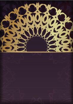 Greeting card template in burgundy color with vintage gold pattern for your brand.