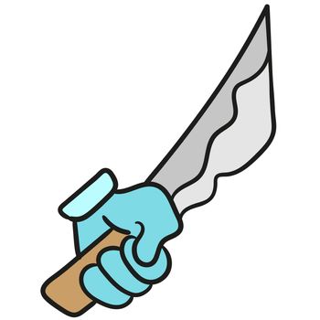 hand holding a sharp knife. doodle icon image. cartoon caharacter cute doodle draw