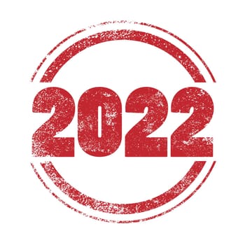 A 2022 red ink grunge stamp over a white background