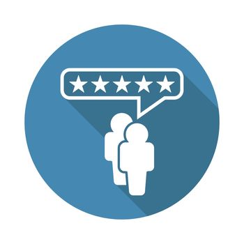 Customer reviews, rating, user feedback concept vector icon. Flat illustration on blue background with long shadow.