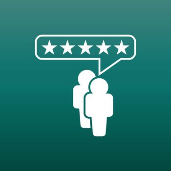 Customer reviews, rating, user feedback concept vector icon. Flat illustration on green background.