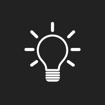 Light bulb icon on black background. Idea flat vector illustration. Icons for design, website.