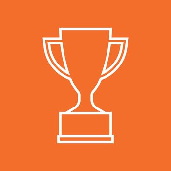 Trophy cup flat vector icon in line style. Simple winner symbol. White illustration isolated on orange background.