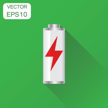 Battery charge level indicator icon. Business concept battery pictogram. Vector illustration on green background with long shadow.