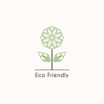 Ecological logo template. Vector flower emblem for eco foundations, organic products, natural food and medicine, green technology