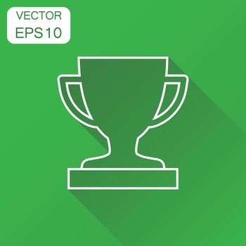 Trophy award cup icon. Business concept winner trophy pictogram. Vector illustration on green background with long shadow.
