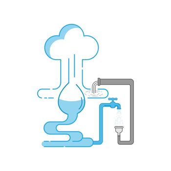 Using water supply carefully and be responsible to protect environment. Conceptual infographic illustration of conserving water. Vector outline flat design style.