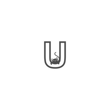 Letter U with black cat icon logo design template vector