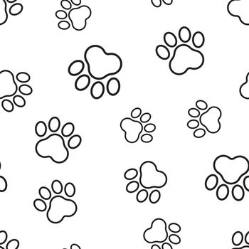Animal paw print seamless pattern background. Business flat vector illustration. Dog or cat pawprint sign symbol pattern.