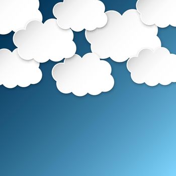 Paper clouds on a blue sky. Сartoon paper cloud illustration background. Air business concept.