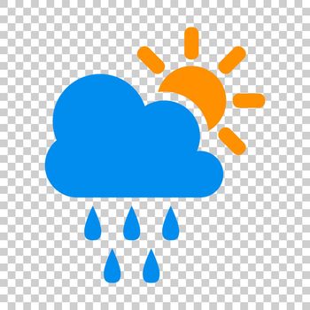 Weather forecast icon in flat style. Sun with clouds illustration on isolated transparent background. Forecast sign concept.
