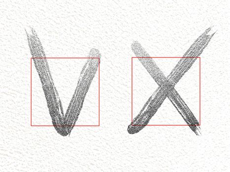 Brush check marks icons set, vector isolated. Black positive yes and negative no on white background. Tick and cross grunge and simple signs.