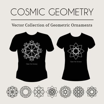 Cosmic Geometry. Vector t-shirt template with mystical signs
