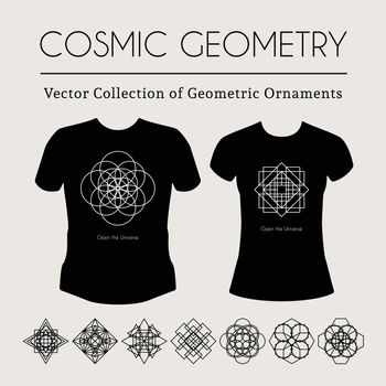Cosmic Geometry. Vector t-shirt template with mystical signs