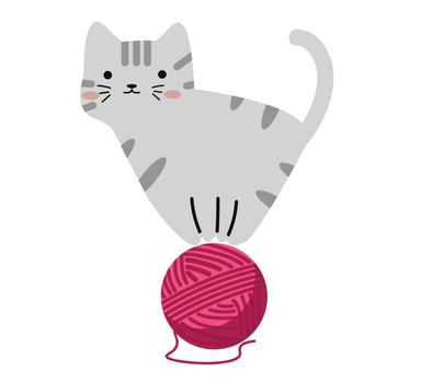 Cute  kitten with red ball of yarn animal