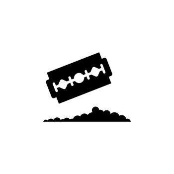 Razor Blade with Pile Cocaine. Flat Vector Icon. Simple black symbol on white background