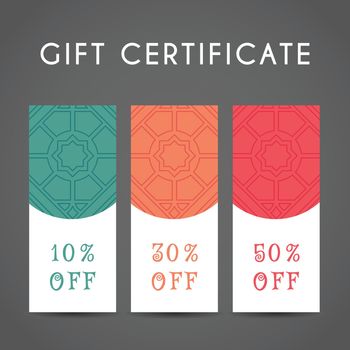 Ornamental discount coupon. Vector editable template with arabic pattern