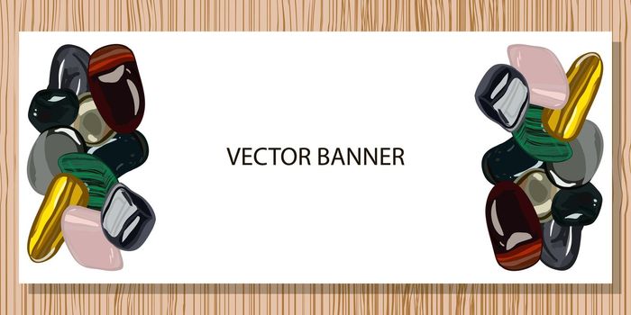 Banner with beauty stones on white background. Vector illustration