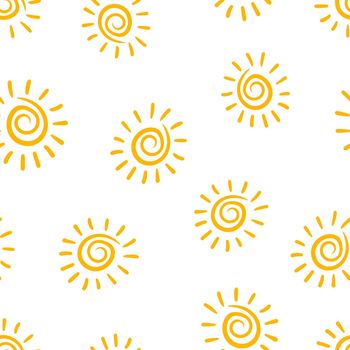 Hand drawn sun icon seamless pattern background. Business concept vector illustration. Handdrawn sunshine symbol pattern.