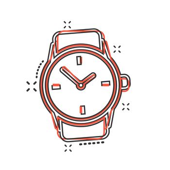 Vector cartoon watch icon in comic style. Clock sign illustration pictogram. Timer business splash effect concept.