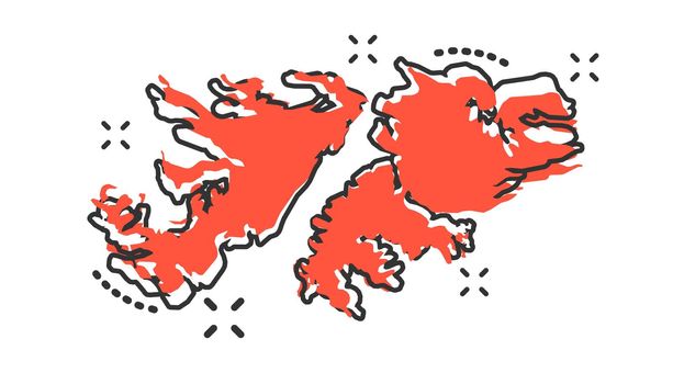 Vector cartoon Falkland Islands map icon in comic style. Falkland Islands sign illustration pictogram. Cartography map business splash effect concept.
